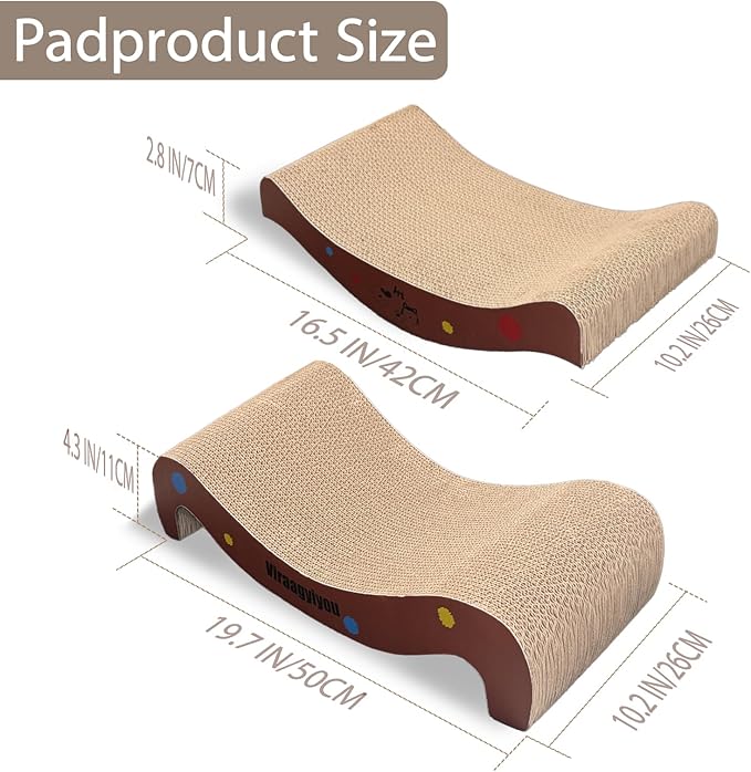 Cat Scratcher, Cat Scratching Board for Cats, Scratch-Resistant Scratching Post Large (20L x 4H in.) and Small (16.5L x 2.5H in.), Corrugated Cardboard