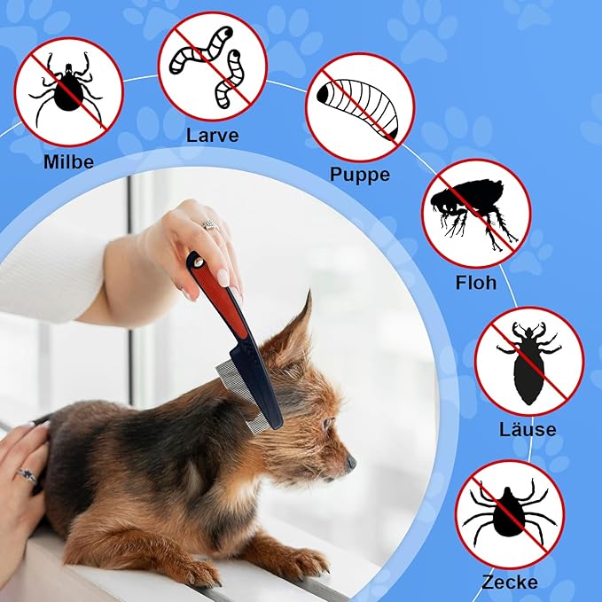 2Pcs Flea Comb for Dogs Cats, Upgrade Multifunctional Pet Comb Pet Hair Removal Flea Comb, Fine Tooth Stainless Cleaning Massage Brush for Dog Cat (Blue)
