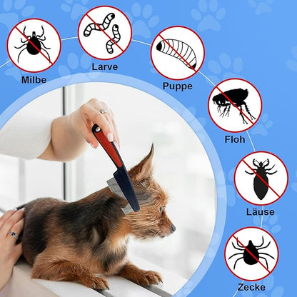 2Pcs Flea Comb for Dogs Cats, Upgrade Multifunctional Pet Comb Pet Hair Removal Flea Comb, Fine Tooth Stainless Cleaning Massage Brush for Dog Cat (Blue)