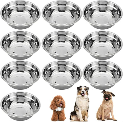 10 Count 8-Inch Stainless Dog Bowls, Dishwasher Safe Feeding and Water Dishes, Rust-Proof Metal for Multiple Dogs, Indoor and Outdoor Use