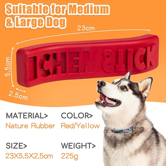 Dog Chew Stick Toy,Interactive Treat Dispensing Puppy Toys,Durable Safe Rubber Teeth Clean Dog Puzzle Slow Feeder for Aggressive Chewers Large Medium Breeds (Yellow)