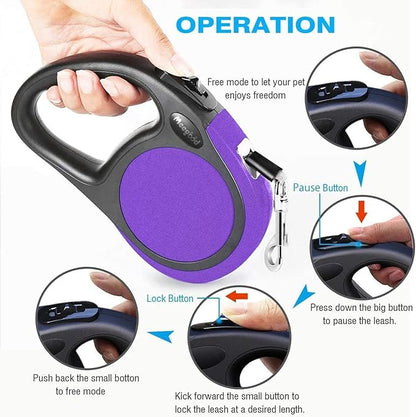 Heavy Duty Retractable Dog Leash-16ft Strong & Durable Walking Leash for S to L Dogs up to 45/115 lbs, Upgraded Lock System, Non Slip Grip, Tangle Free (Purple, Medium-Large Sized)
