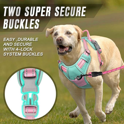 BARKBAY No Pull Dog Harness Front Clip Heavy Duty Reflective Easy Control Handle for Large Dog Walking(Cool Mint & Baby Pink,M)