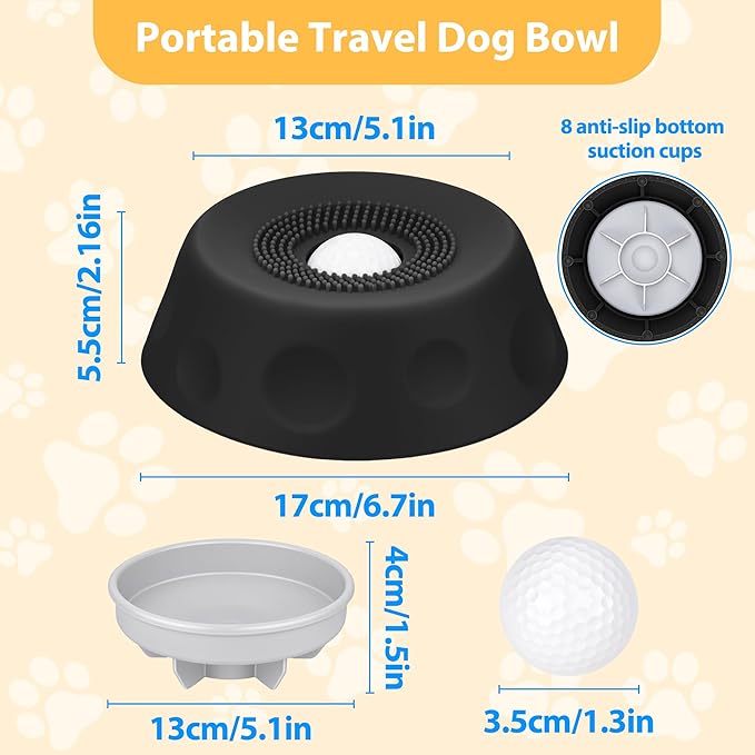 Homgaty Dog Licking Bowl with Rolling Ball - Slow Feeder Dog Lick Bowls for Yogurt Liquid Treat, Anti-Slip Entertained Bone Broth Dog Lick Toy for Large Medium Small Pet Breeds Dietary (Balck)