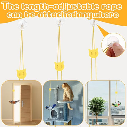 4 Pcs Interactive Cat Toys for Indoor Cats, Chirping Bird Cats Feather Toys, Flying Bird Cat Toys, Chase Exercise Door Frame Toy for Bored Kittens Adult Cats