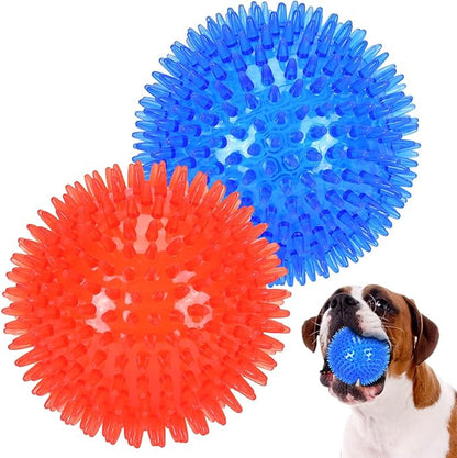 petizer 2-Pack 4.5" Squeaky Dog Toy Balls, Floating Dogs Pool Balls, Dog Spiky Balls, Interactive Fetch Toys for Puppy, Dog Chew Toys (4.5", Large Dogs)