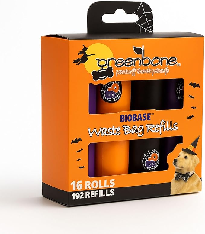 Poop Bags for Dogs Orange Halloween Theme Biobase Pet Products Leak Proof, Odor Blocking 16 Rolls 192 Refill Bulk Pack - Refills fits most dispensers