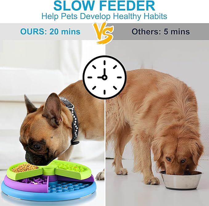 Slow Feeder Dog Bowls - 3 Layers, Interactive Dog Puzzle Game, Anti-Slip Slow Eating Bowl, Maze Dog Food Bowl, Anti-Choking Puzzle Feeder for Dogs & Cats