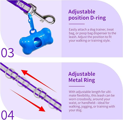 Hands Free Dog Leash, 4.2 FT - 9.5 FT Multifunctional Crossbody Waist Leash for Dogs Walking Reflective Running Dog Leashs for Medium and Large Dogs Walking,Jogging,Running,Training (Purple)