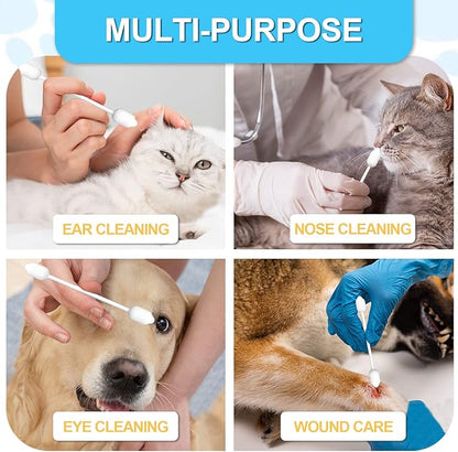 Dog Ear Cleaning Swabs 56pcs– Gourd-Shaped Cotton Tips for Dogs' Ears – Gentle Ear Cleaning Sticks for Oily-Eared Breeds, Pet Grooming, Bathroom or Travel Use