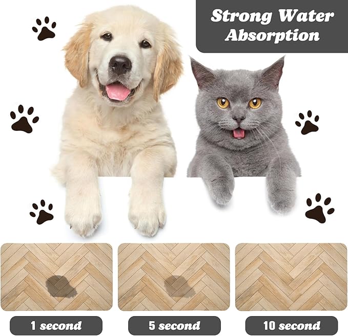 Dog Food Mats,Cat Absorbent Water Bowl Feeding Mats Pet Placemats for Food and Water Brown Wood Grain 12 * 20 inch