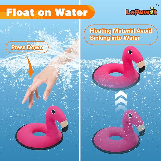 Squeaky Dog Toys, Floating Dog Toys for Indoor or Outward Play, Swim Ring Design Interactive Dog Gifts for Small and Medium Dogs - Flamingo