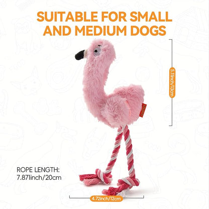 AUSCAT Plush Dog Rope Toy, Durable Squeaky Dog Toys for Puppy Small Medium Dogs (Not for Aggressive Chewers), Crocodile & Elephant & Flamingo