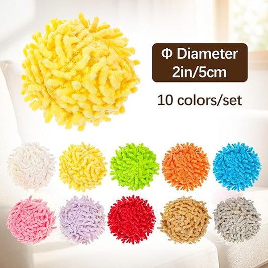 10 Pcs Pom Pom Balls for Cats,Multi-Colored Soft Fuzzy Balls for Cats,Cat Fuzzy Ball with Bell,for Feline's Body and Brain Workout and Indoor Kitten