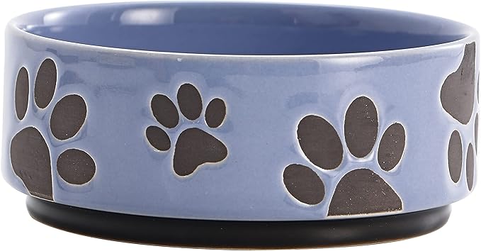 Bico Paw Blue Ceramic 14oz Pet Bowl, for Small Size Dog, Puppy, Durable and Dishwasher Safe Stoneware