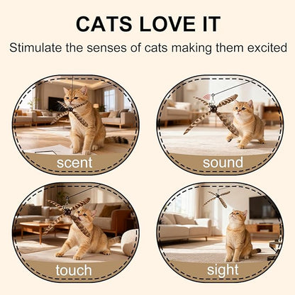 Cat Wand Toys Interactive for Indoor Cats, 4PC 4-Blade Feather Propeller Refills (Wild-Style Brown)