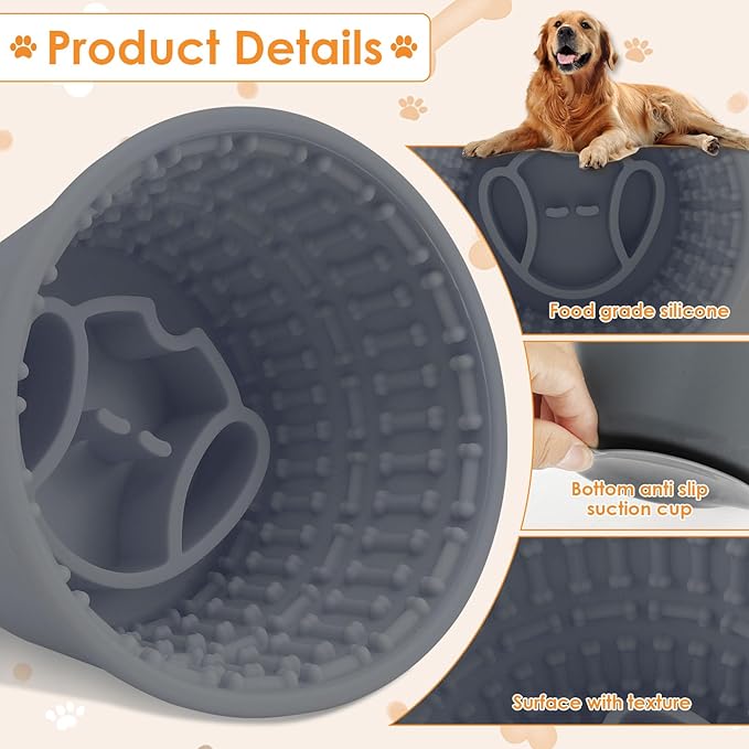 Slow Feeder Bucket, Dog Feeding Bucket, Dog Lick Bowl, Dog Lick Pad with Anti Skid Suction Cup Large Volume Slow Feeder Dog Bowl Portable Slow Feeder Dog Bowl Suitable for Dogs (Blue-Gray)