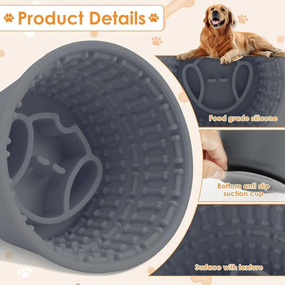 Slow Feeder Bucket, Dog Feeding Bucket, Dog Lick Bowl, Dog Lick Pad with Anti Skid Suction Cup Large Volume Slow Feeder Dog Bowl Portable Slow Feeder Dog Bowl Suitable for Dogs (Blue-Gray)