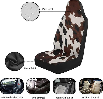 Brown Cow Print Car Front Seat Covers Waterproof Car Seat Cover for Front Seat Set of 2 Removable Automotive Accessories Elastic Fabrics Universal Fit Most Cars,SUV, Trucks