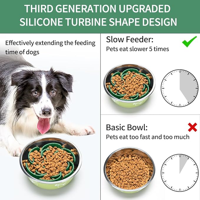 Slow Feeder Dog Bowls Insert,Third Generation upgradedSuper Firm Eating Bowl（Cuttable） for Large Breed and Medium Small Size Compatible with Regular Elevated Metal Glass Dog Bowl (Green)