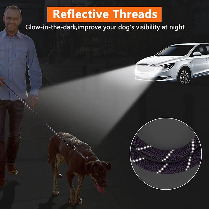 NTR 8FT Heavy Duty Dog Leash with Swivel Lockable Hook and Comfortable Padded Handle, Purple Rope Dog Leash for Small Medium Large Dogs Training, Playing, Camping, or Backyard