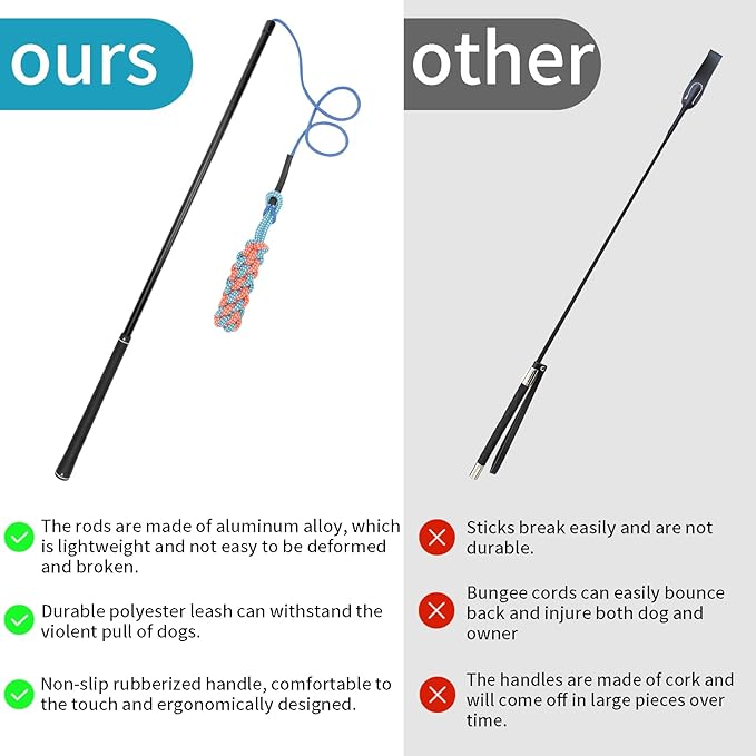 Flirt Pole Dogs Interactive Dog Toys for Large、Medium and Small Dogs for Chasing、Tug of War, Dog Chew Toys with Springs for Outdoor Exercise and Training