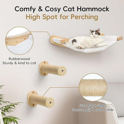 Cat Wall Hammock, Cats Climbing Shelves with 2 Steps, Wall Mounted Furniture Bed and Perches for Climbing, Sleeping, Playing, for Indoor Large Cats or Kitty