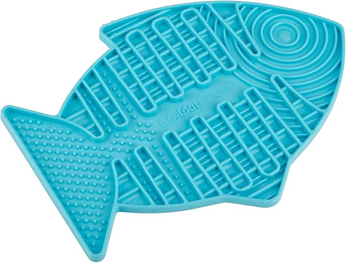 LickiMat Casper, Fish-Shaped Cat Slow Feeders Lick Mat, Boredom Anxiety Reducer; Perfect for Food, Treats, Yogurt, or Peanut Butter. Fun Alternative to a Slow Feed Cat Bowl or Dish, Turquoise