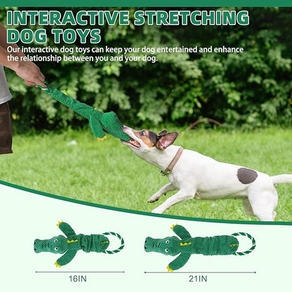 KOOLTAIL Alligator Dog Toys, Tough Plush Dog Chew & Squeaky Toys with Crinkle Paper, Interactive Training & Tug of War Puppy Teething Toy for Indoor Outdoor Play, Pet Toy for Small Medium Large Dogs