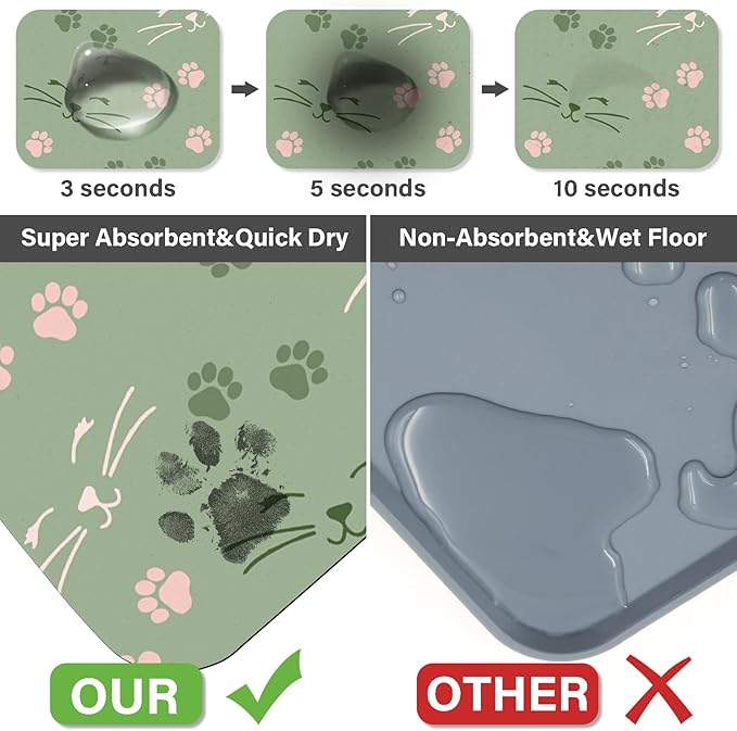 Patterned Cat & Dog Bowl Mat for Food and Water, 12"×20" Quick Dry Absorbent Pet Feeding Mat, Eco-Friendly Dog Placemat