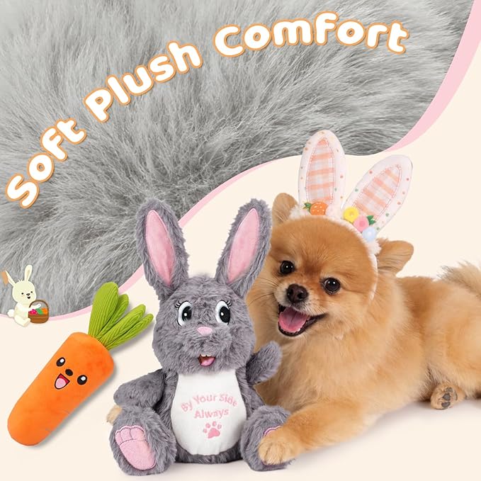 Dog Toys for Small Dogs, Cute Bunny & Carrot Plush Squeaky Dog Toy Set with Crinkle Paper, Soft Interactive Puppy Toys for Indoor Play, Gentle Chewers, 2 Pack