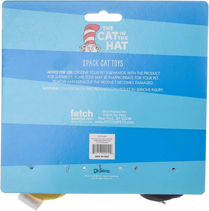 Dr. Seuss Collection Cat Toys: Catnip Cat in The Hat 3-Piece Feather Toys - Thing 1 & 2