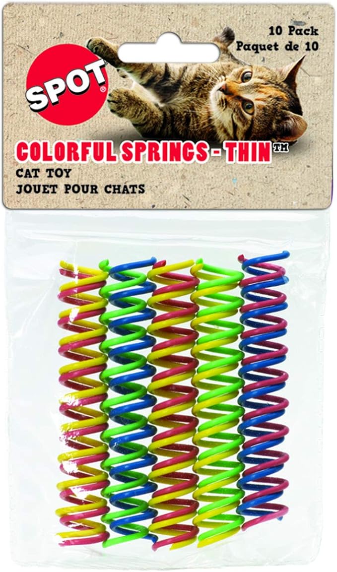 SPOT Colorful Springs Cat Toys – 3" Bouncy Coils for Indoor Cats & Kittens to Swat, Chase & Bite, Safe Lightweight Plastic, Interactive Enrichment Toys, 10-Pack Multi-Color
