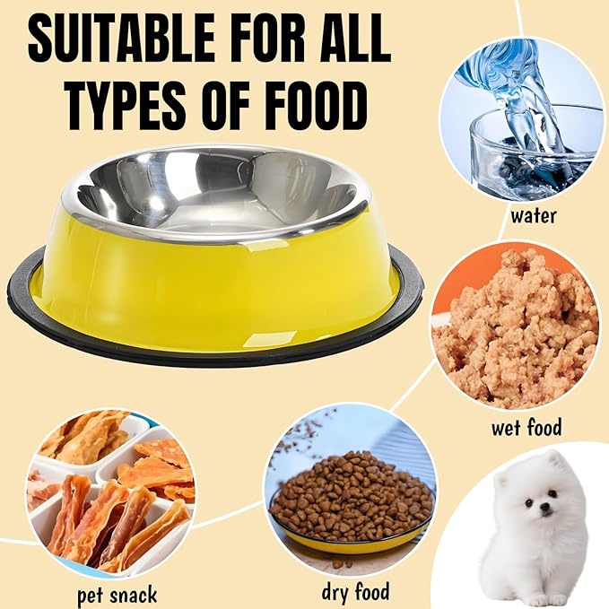 6 Pack Stainless Steel Cat Bowl, 6 Oz Mini Non-Slip Puppy Dog Feeding Bowl with Rubber Base, Small Reusable Shallow Pet Feeder Water Food Dishes for Breeds Under 4 LB (XS)