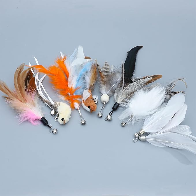 8 Pieces Cat Feather Toys Replacement Bird Insect Cat Toy Wand Refills Cats Toy Replacement Natural Bird Feathers for Cats Toys