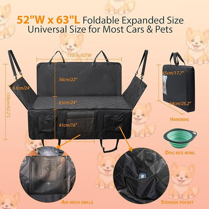 ISAGAPOY Back Seat Extender for Dogs - Hard Bottom Pet Car Seat Cover (Holds 400lbs) with Removable Soft Blankets & Travel Portable Dog Bowl, Waterproof Dog Hammock for Car, SUV