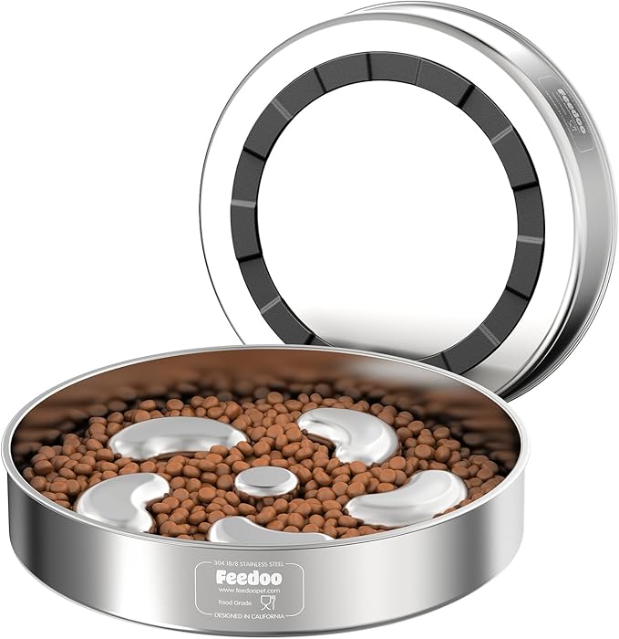 3~3.5Cups Slow Feeder + 1Gallon Double Layer Spill Proof Water Bowl