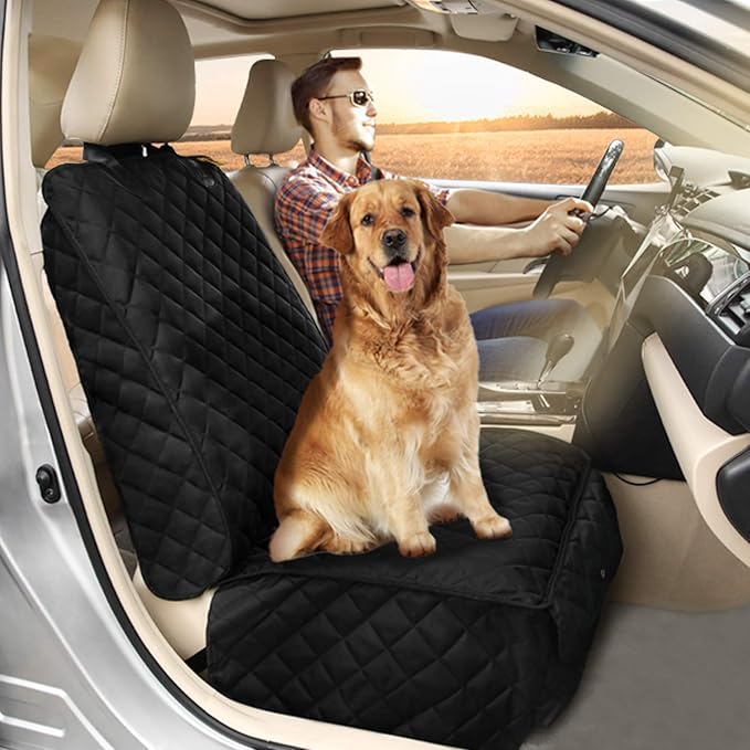Bark Lover Deluxe Dog Seat Cover for Front Seat-More Durable Waterproof Front Seat Protector, High Heat Resistant and Nonslip Front Seat Cover for Dogs Kids, Universal Size (Black MAT)