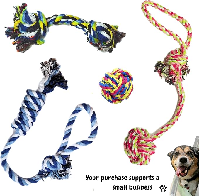 Otterly Pets 4-Pack Puppy Dog Rope Toys for Small to Medium Dogs – Interactive Tug of War Pull Toy for Dogs, Puppy Teething Toys - Machine Washable - Great for Fetch