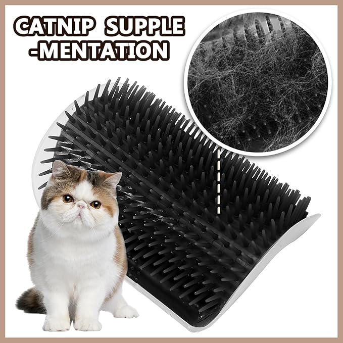 2 Pack Cat Self Groomer with Catnip Pouch Black Cat Grooming Massage Brush Soft Cat Brush Cat Massager for Indoor Cats