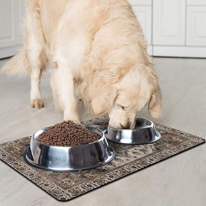 Dog Food Mats for Floors, Absorbent and Quick-Drying Pet Cat Food Mat,Anti-Fouling and Easy-to-Clean Pet Feeding Mat,Dog Bowl Mat for Messy Drinking Water Bowls.17 x32, Bohemia Style