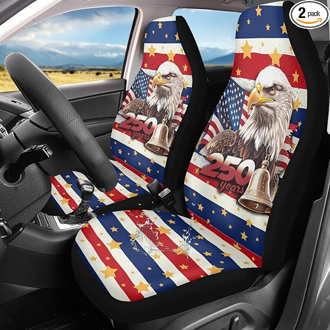 250th Car Front Seat Covers Waterproof Universal Front Seat Cover Eagle American Flag Removable Automotive Accessories Suitable for Cars, SUV and Trucks
