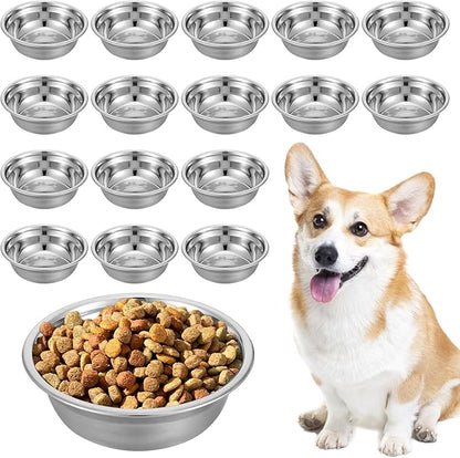 16 Pcs Stainless Steel Dog Bowls, Pets Bowl Metal Dog Cat Food Water Bowl, Replacement Basic Dog Bowls Water Bowls Set, Travel Kennel Food Dish Bowls for Small Medium Large Dogs, Dishwasher Safe