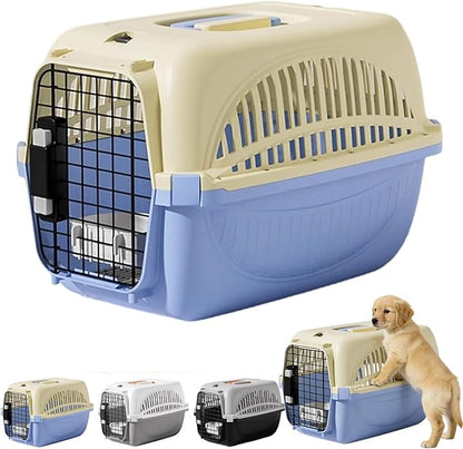 Airline Approved Dog Carrier, Hard-Sided Cat Carrier with Detachable Food Bowl, Portable Dog Crate for Small Dogs and Cats, Ideal for Travel, Car, and Outdoor Use (Blue)