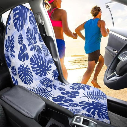 Coldinair Tropical Leaf Towel Car Seat Cover for Men,Sweat Car Seat Protector After Workout,Gym,Swimming,Anti-Slip Universal Car Seat Covers for Truck,Van,SUV,Blue