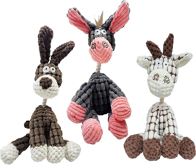 LWBMG Squeaky Dog Toys for Puppy, 3 Pack Stuffed Animal Plush Dog Toys with Squeakers, Cute Dog Toys for Teething, Dog Chew Toys for Small Medium Large Dogs