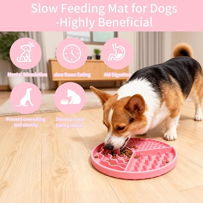 Silicone Slow Feeder Dog & Cat Bowl | Puzzle Cat Feeder for Slow Eating, Non-Slip Fun Pattern, Mental Enrichment, Digestion & Bloat Relief | Interactive Pet Enrichment Bowl, Prevents overeating (Pink)
