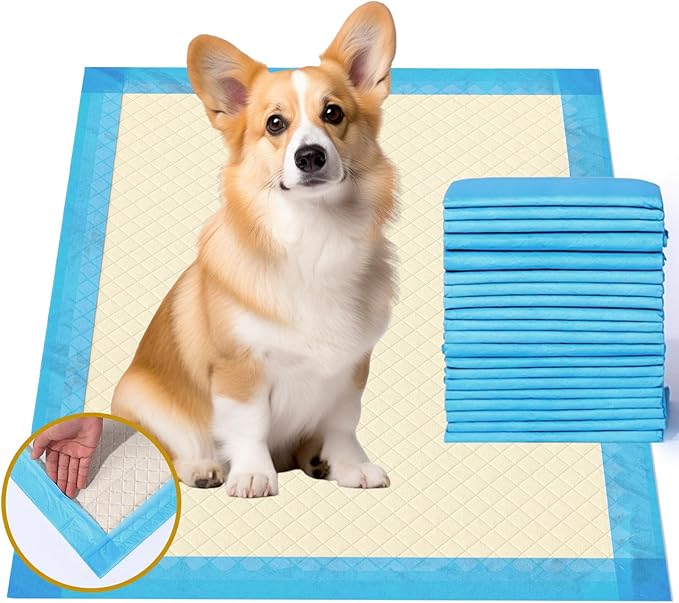 Gardner Pet Ultra Absorbent Thicker Dog Pee Pads Rugular 22"x22" Leak-Proof Odor-Control Small Blue Puppy Training Pads Full Edge-Wrapping Pad for Dogs, Puppies, Doggie, Cats, Rabbits - 50 Ct
