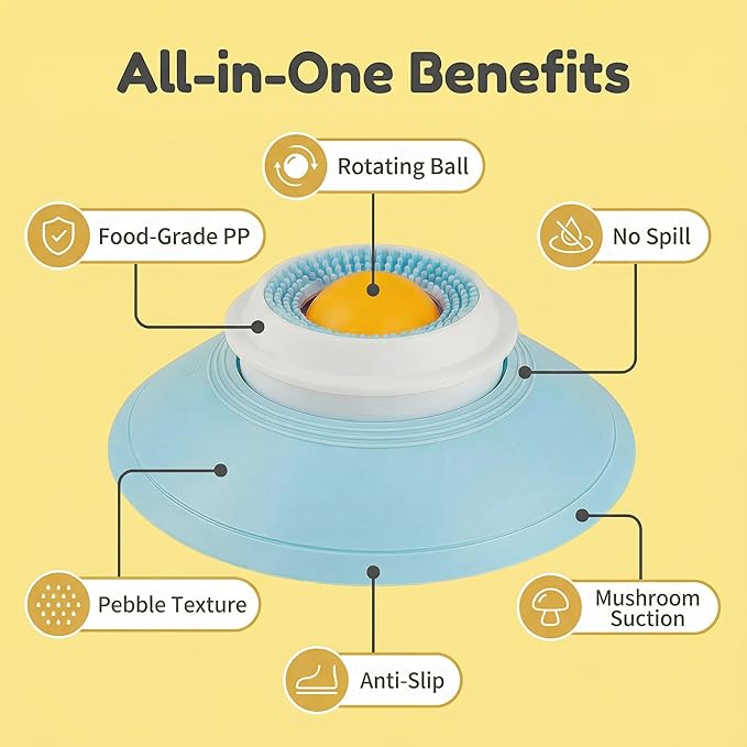 Dog Cat Lick Sphere Slow Feeder for Liquid Food & Peanut Butter,Interactive Licksphere for Dogs Anxiety Relief,Non-Slip Licking Bowl Enrichment Toys to Healthy Diet Food Container for Dog Cats(Yellow)