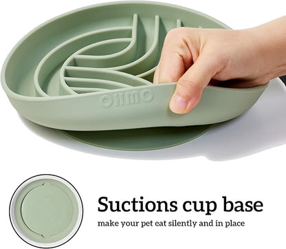 OHMO Slow Feeder Dog Bowls (Diamond, 8" Sage Green) Enrichment Soft Silicone Food Safe Feeding Bowl Non Slip Suction Cup for All Breed Pet, Cat Slow Down Eating Dishes, Boredom and Anxiety Reducer